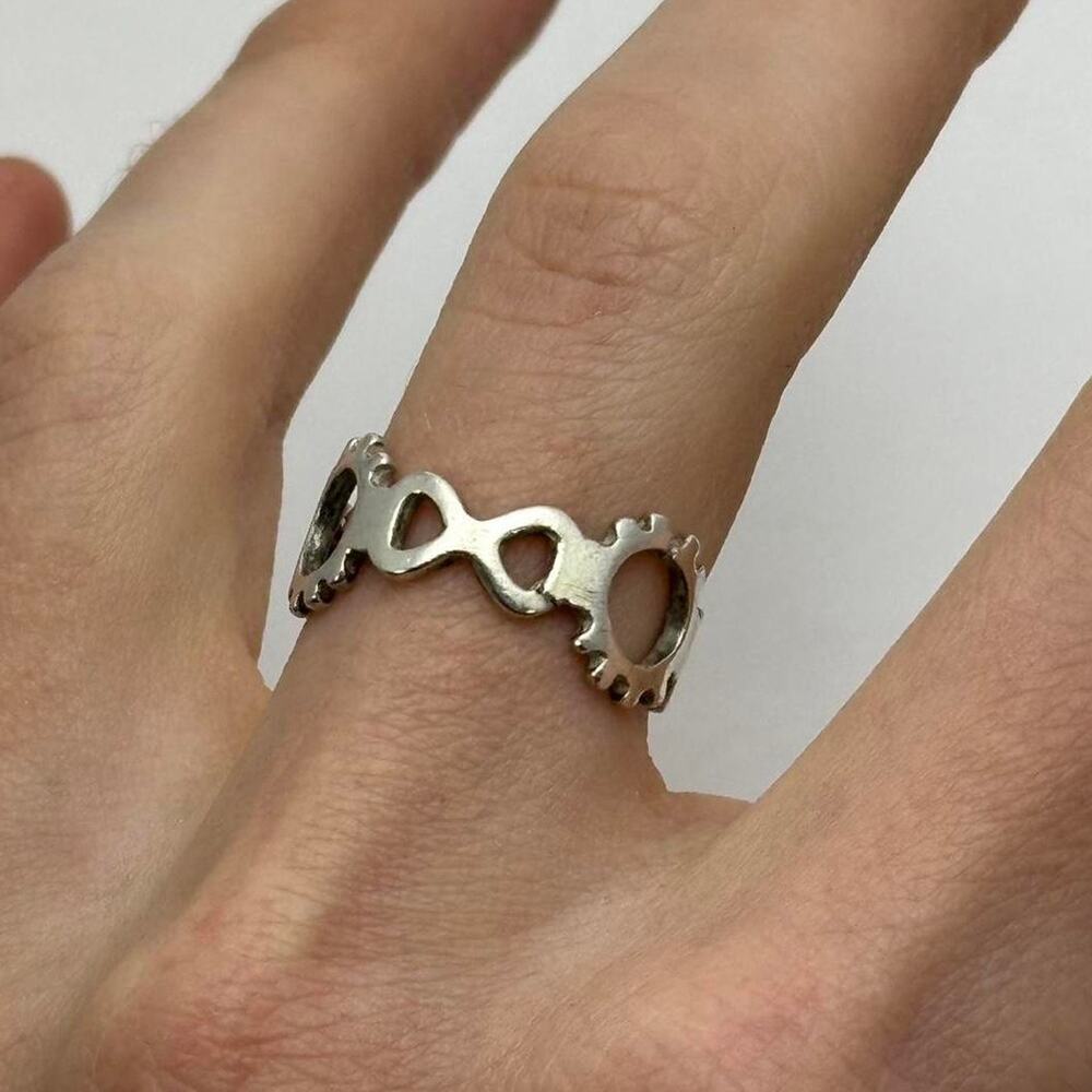 Vtg 925 Sterling Silver Chunky Gear Circle Print Band Ring